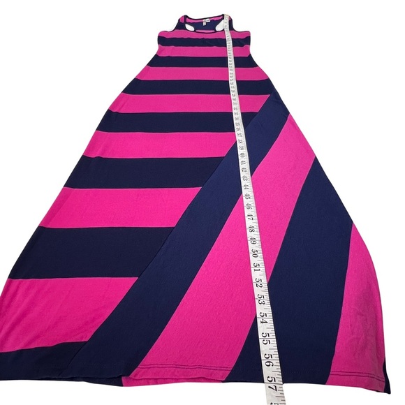 6 degrees Maxi Dress Stretchy Striped Racerback Fuchsia Hot Pink Navy Blue XS - Picture 8 of 11